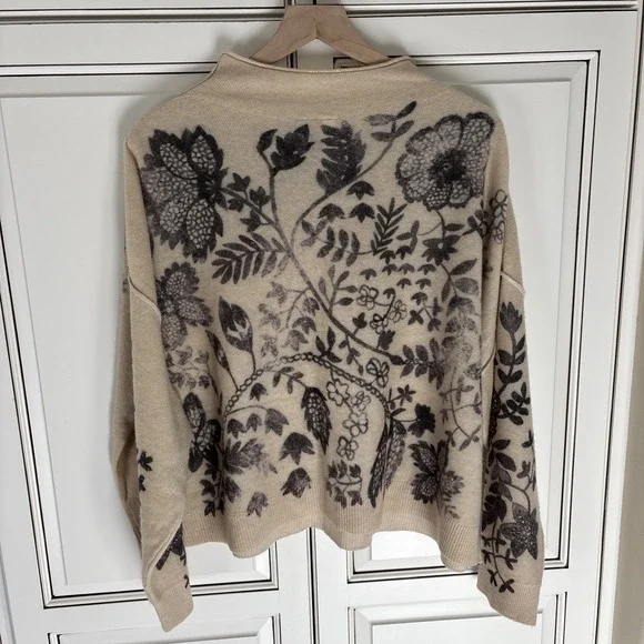 Anthropologie The Alani Cashmere Pilcro Mock-neck Sweater Beige Floral Large - Picture 16 of 16
